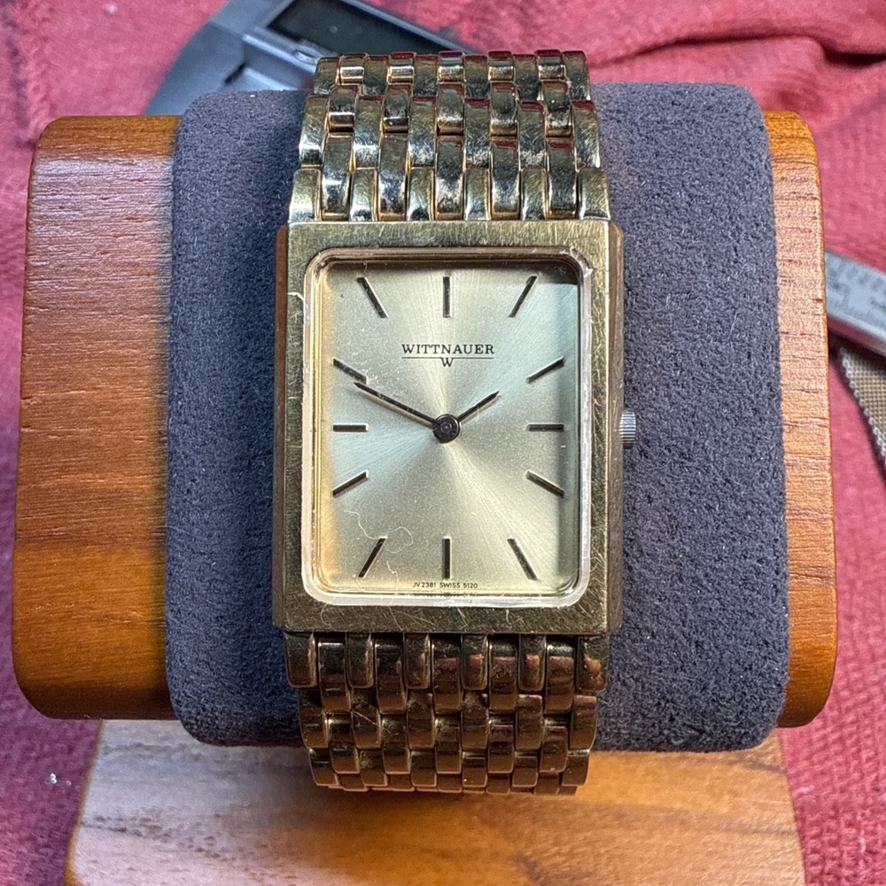 Vintage Wittnauer Gold Tone Rectangular Swiss Watch For Parts Repair